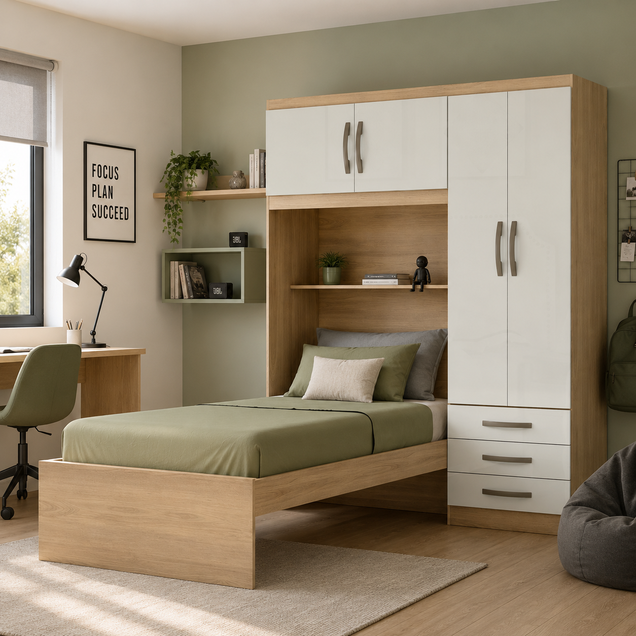 Closet con Cama Almendra/Blanco Apagado