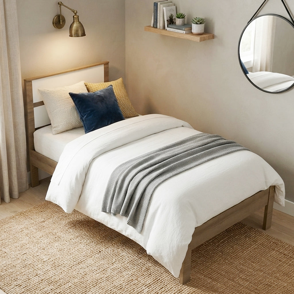 Cama Sencilla Viena Almendra Blanco