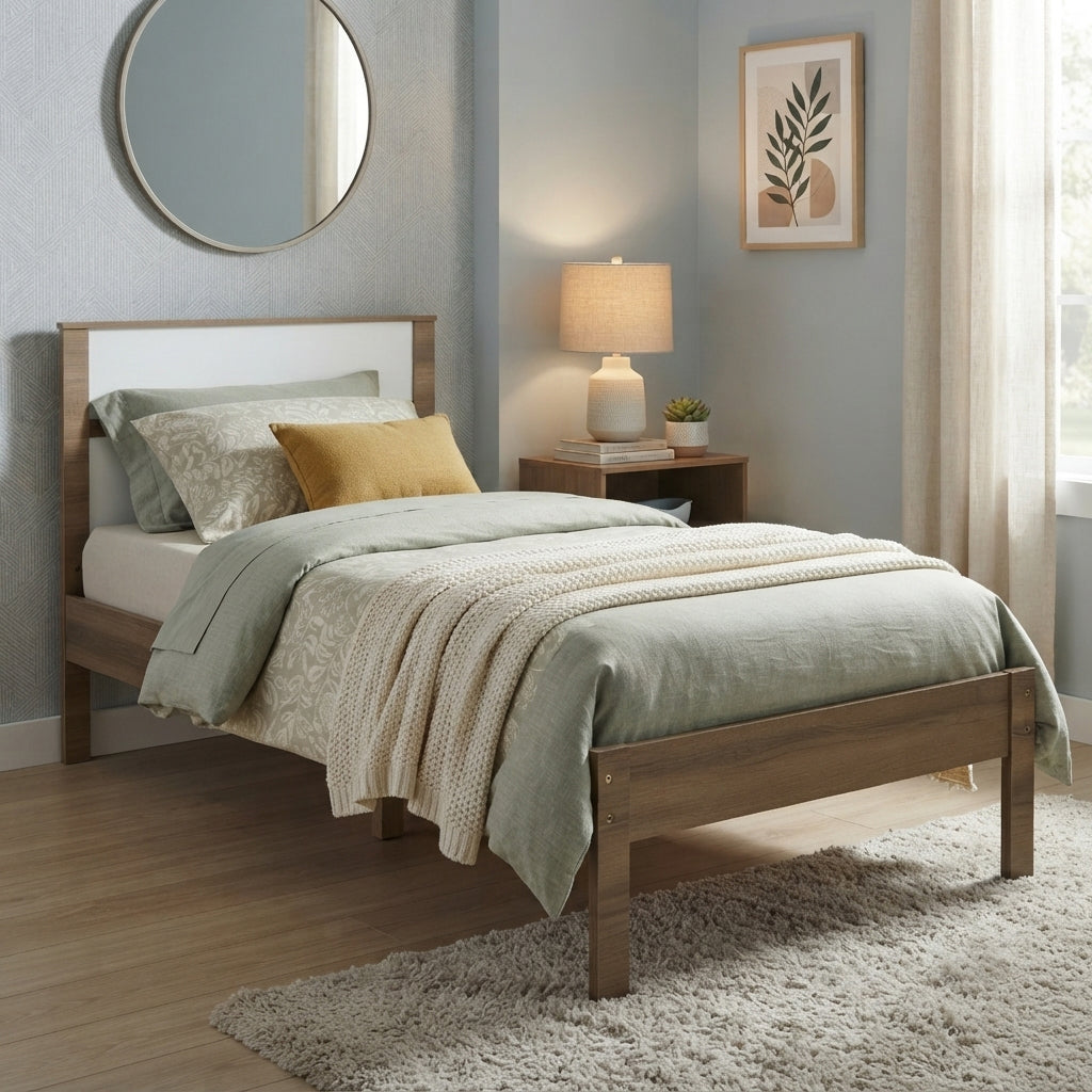 Cama Sencilla Viena Almendra Blanco