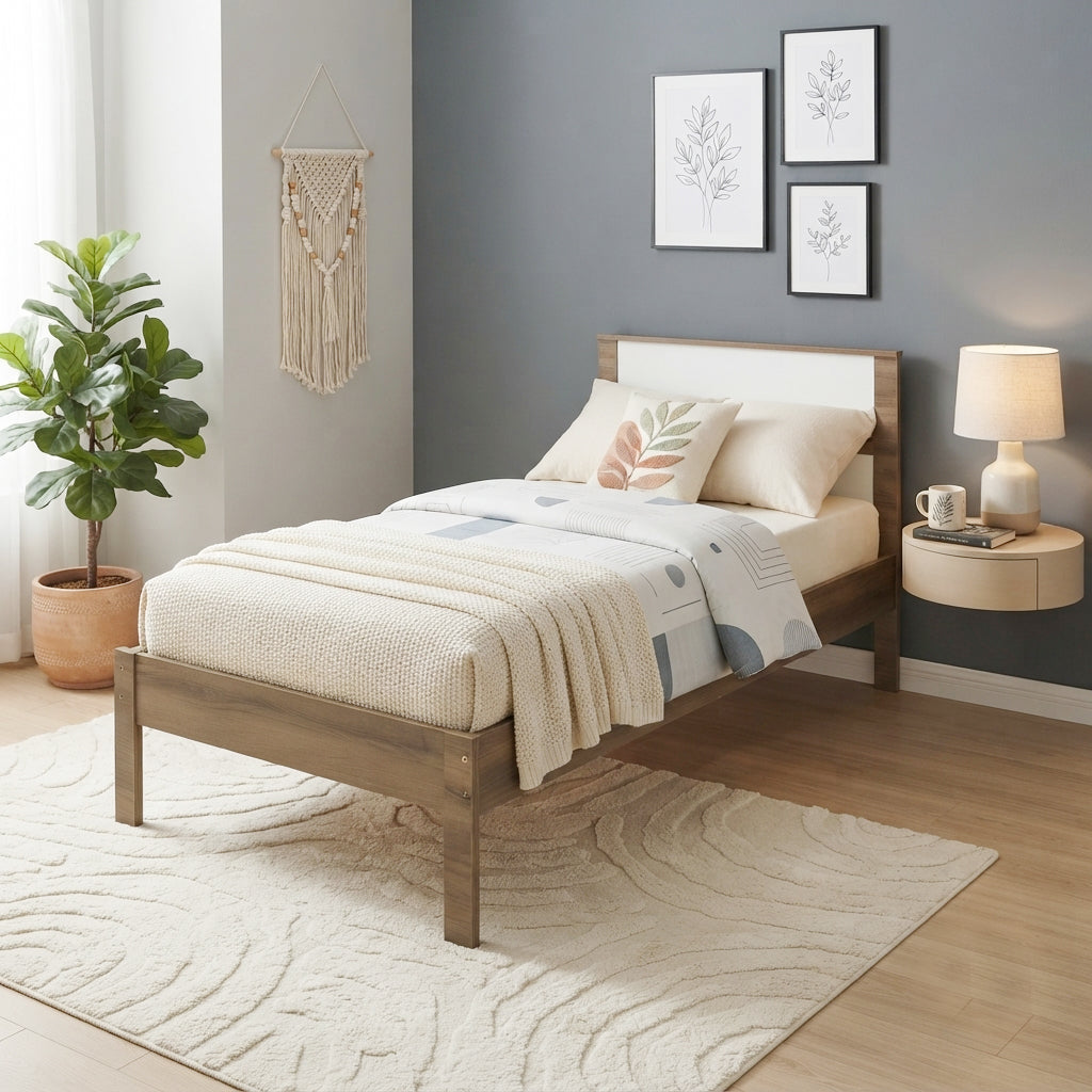 Cama Sencilla Viena Almendra Blanco