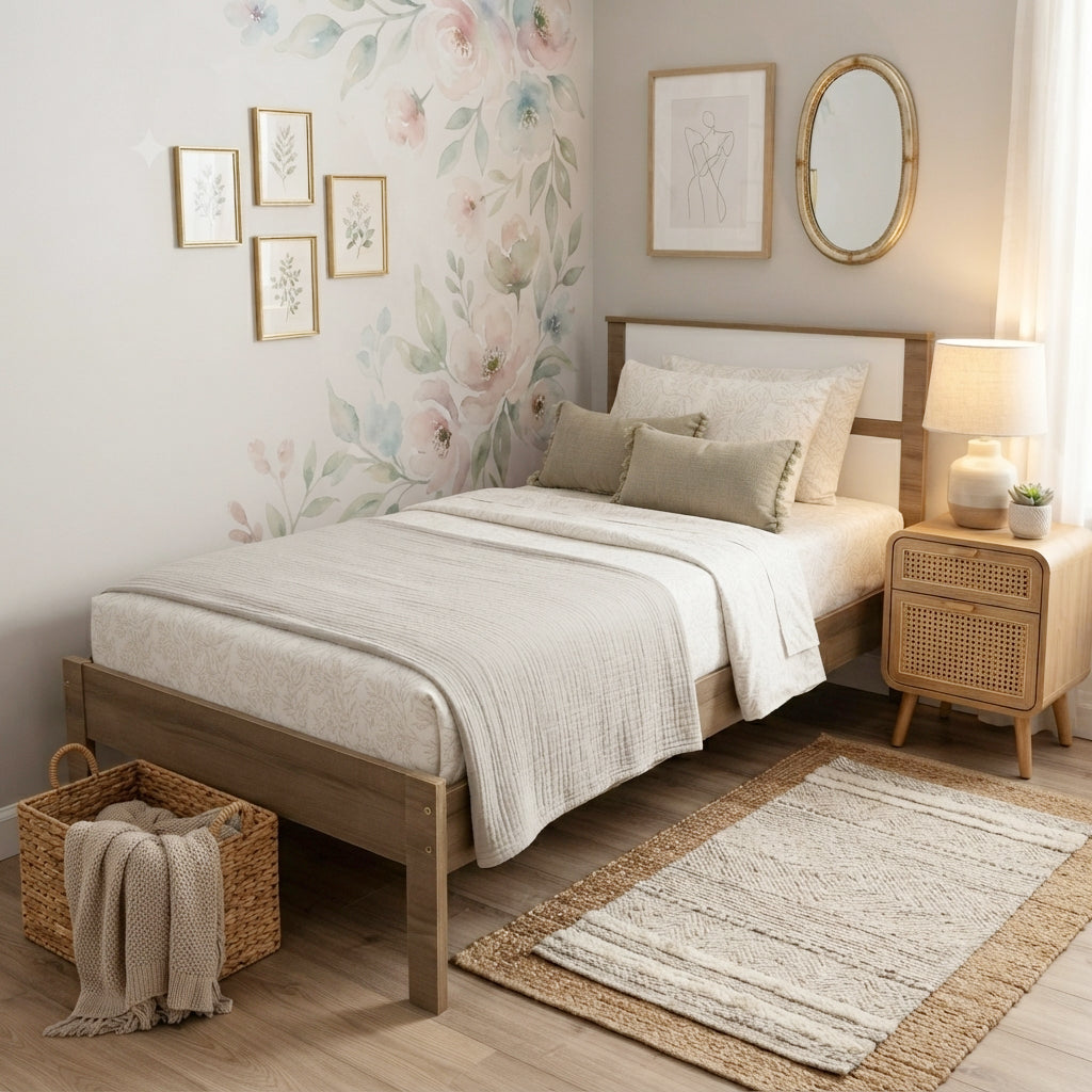 Cama Sencilla Viena Almendra Blanco