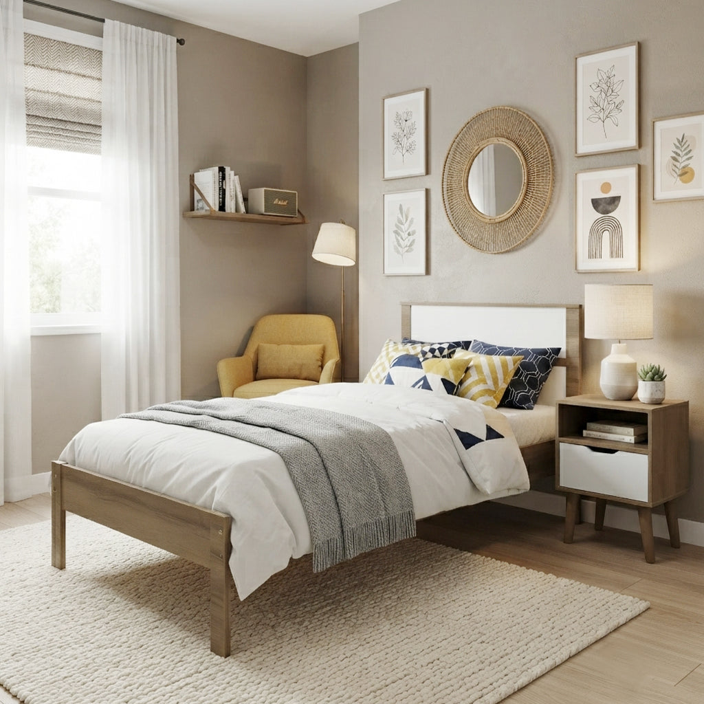 Cama Sencilla Viena Almendra Blanco