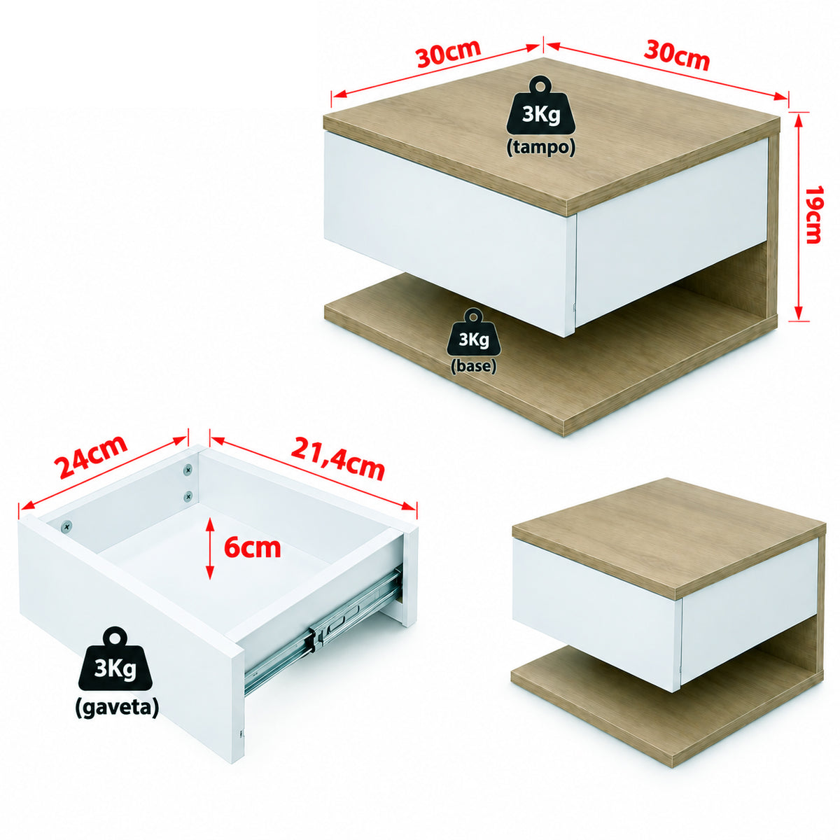 Mesa De Noche Roma Natural Blanco/Apagado