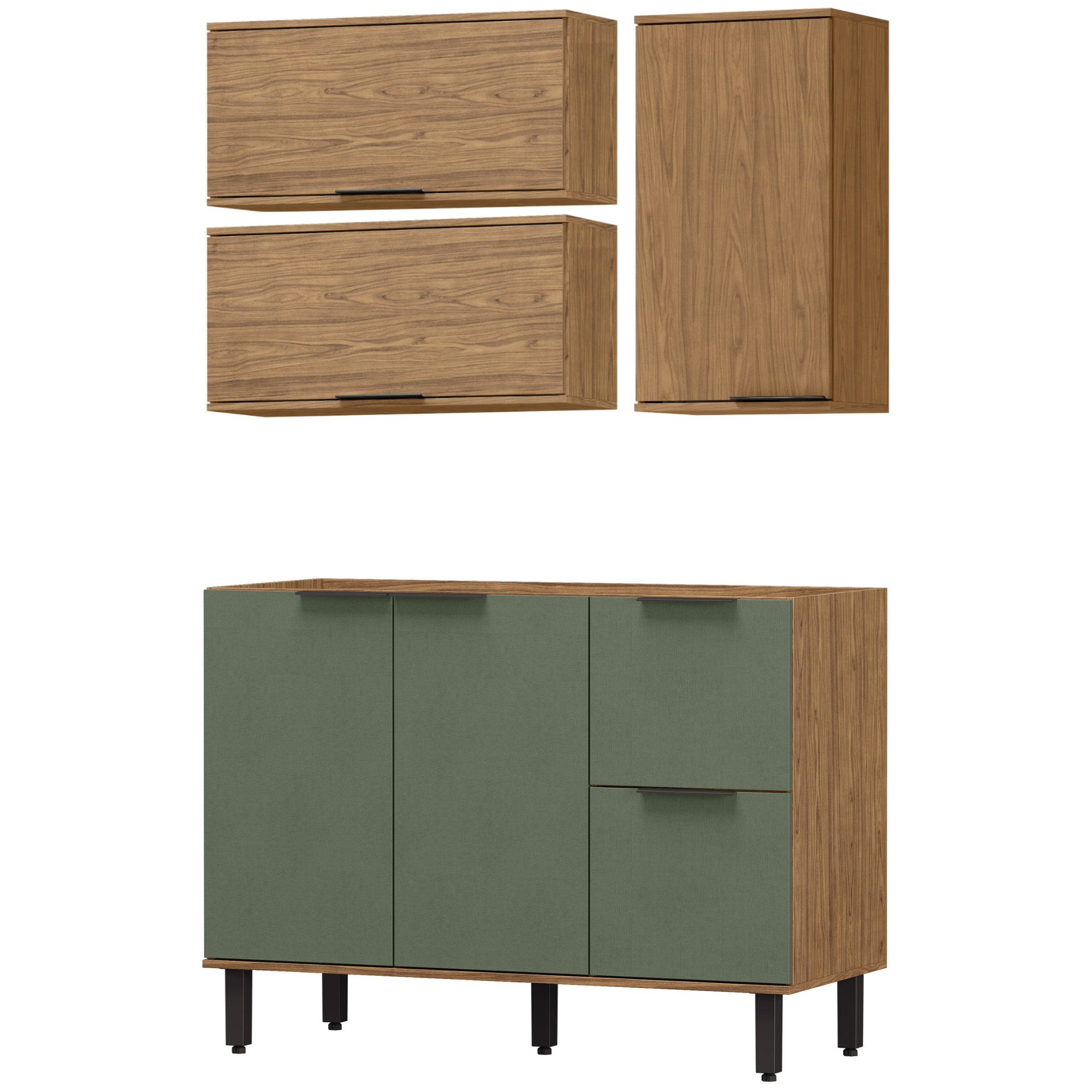 Cocina 200 cm Rosario 5 Puertas 2 Cajones Natural/Oliva