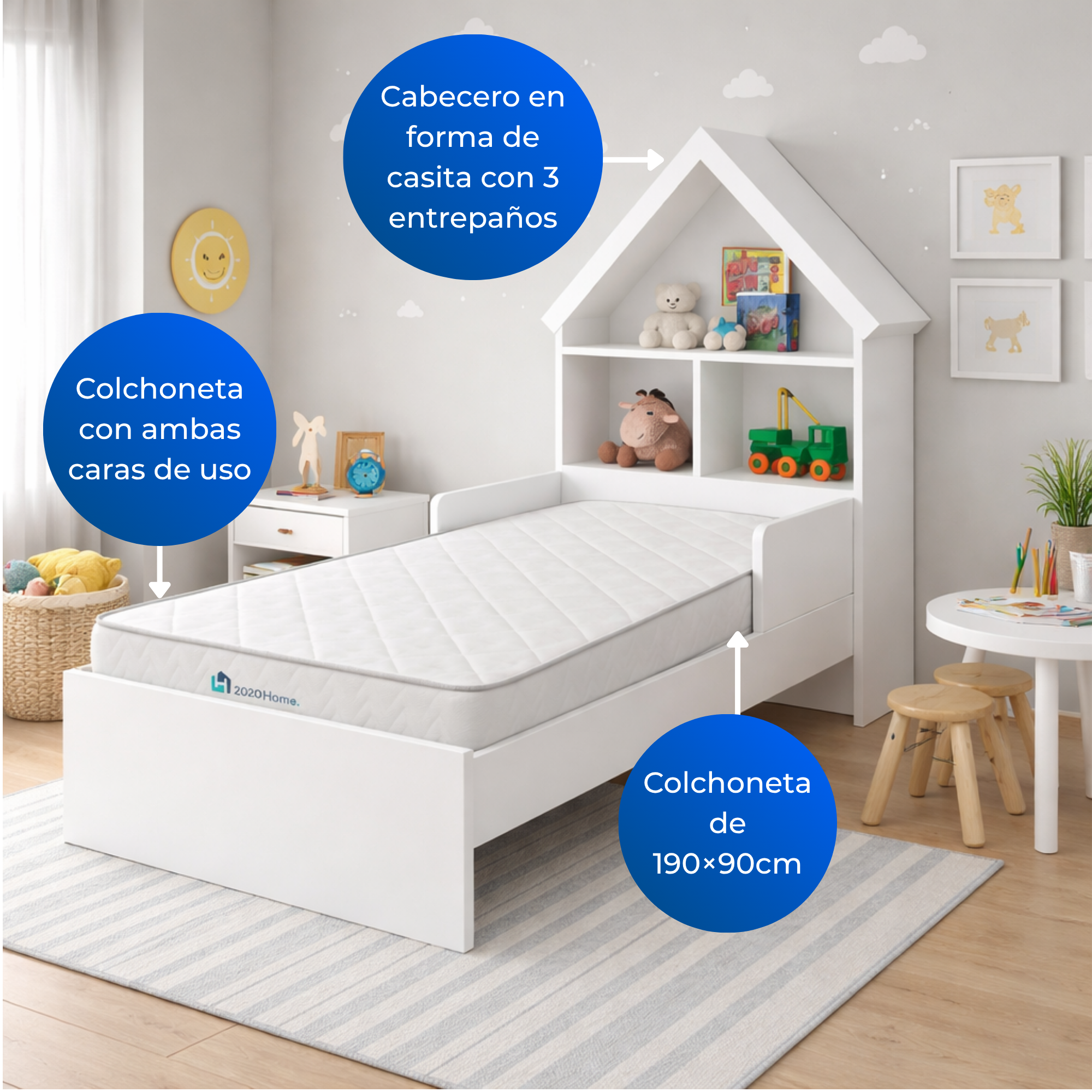 Combo Colchoneta Infantil 90 x 1,90 cm + Cama Infantil Ariel