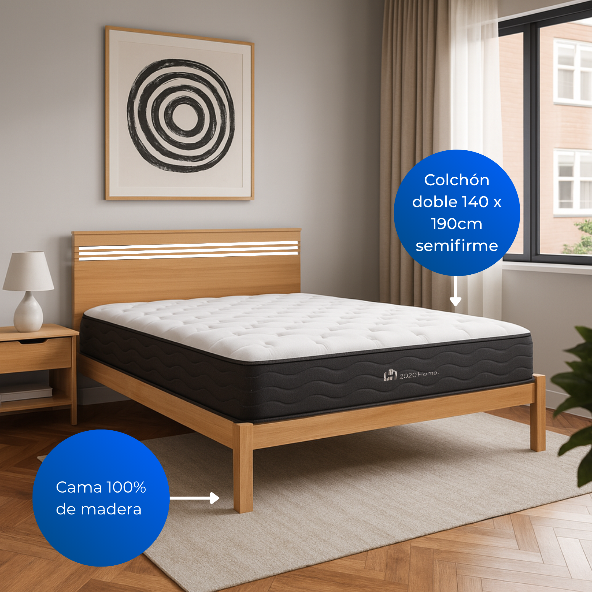 Combo Colchón Plenitud Doble 1,40 x 1,90 cm + Cama Kaia