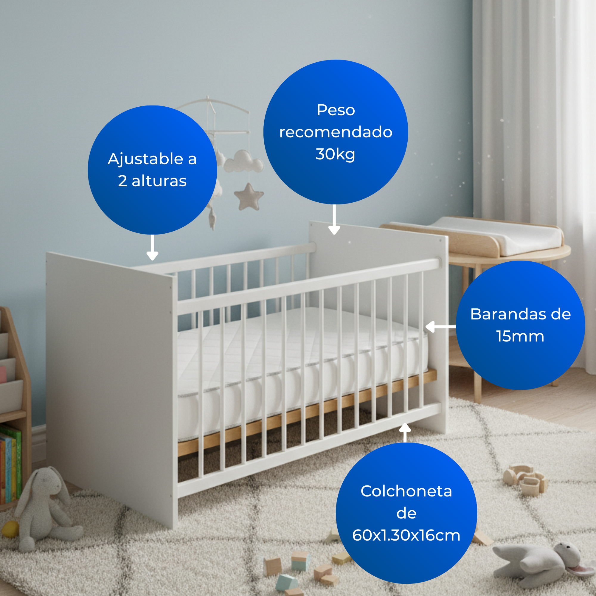 Combo Colchoneta Infantil 60 x1,30 cm + Cuna Jaen Blanco
