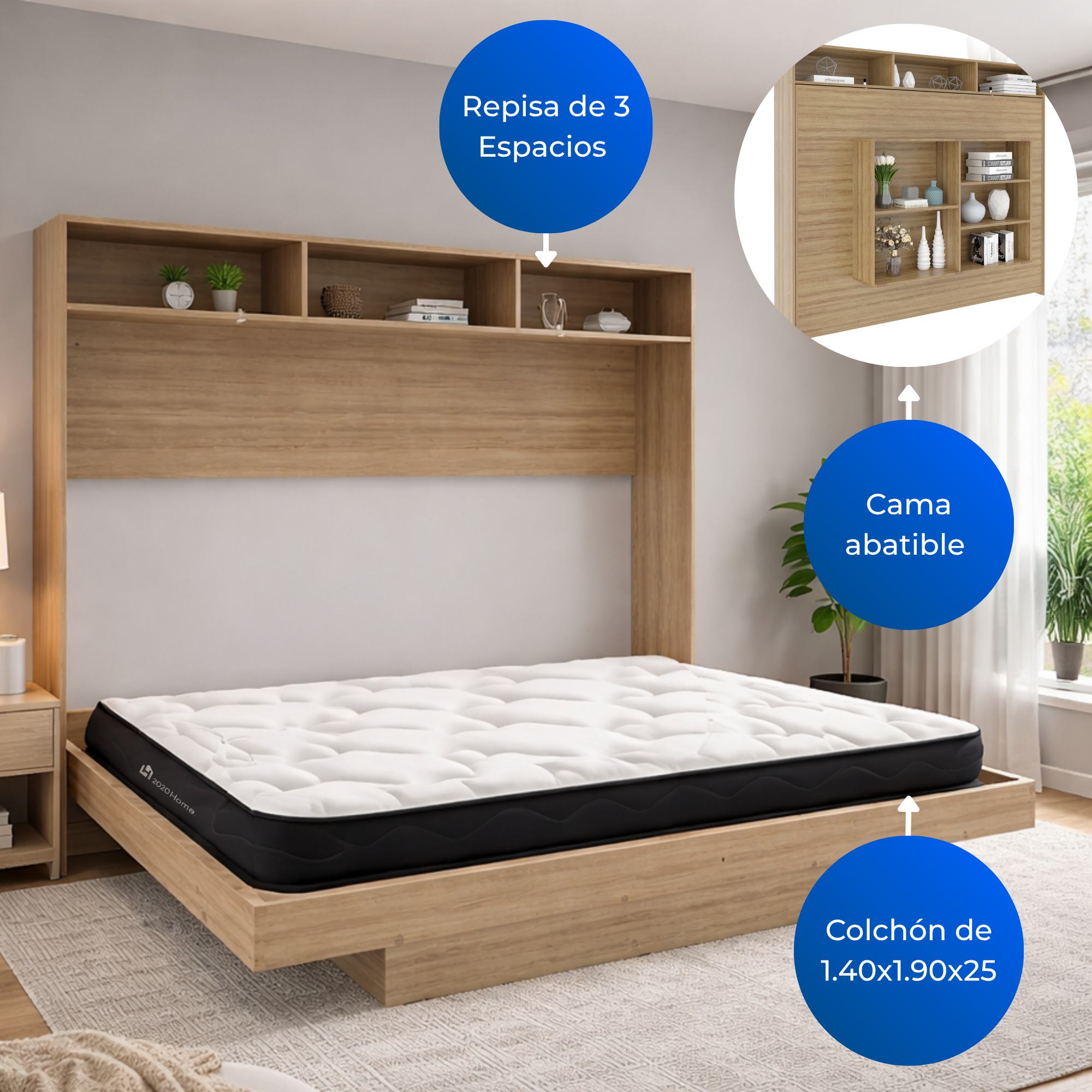 Combo Colchón 1.40x1.90cm + Cama Doble Abatible Ibiza