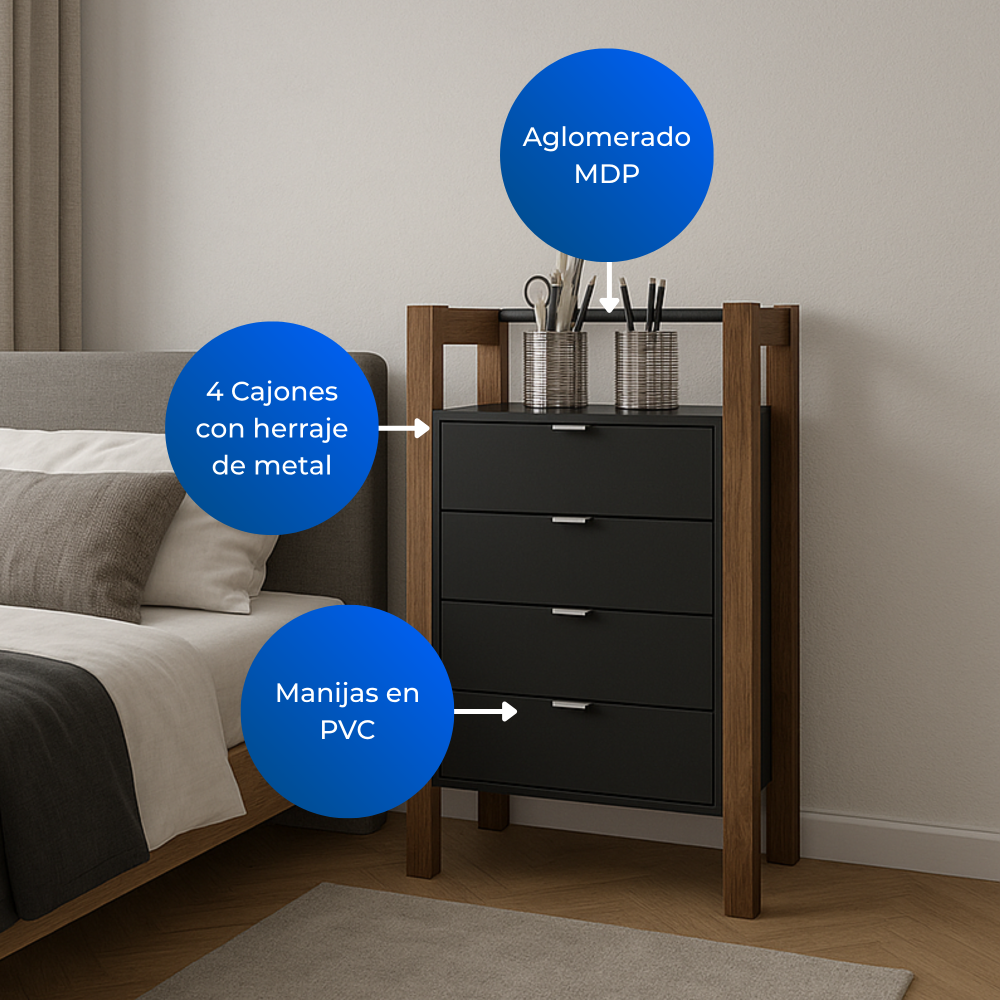 Comoda Grecia - Negro/Nogal
