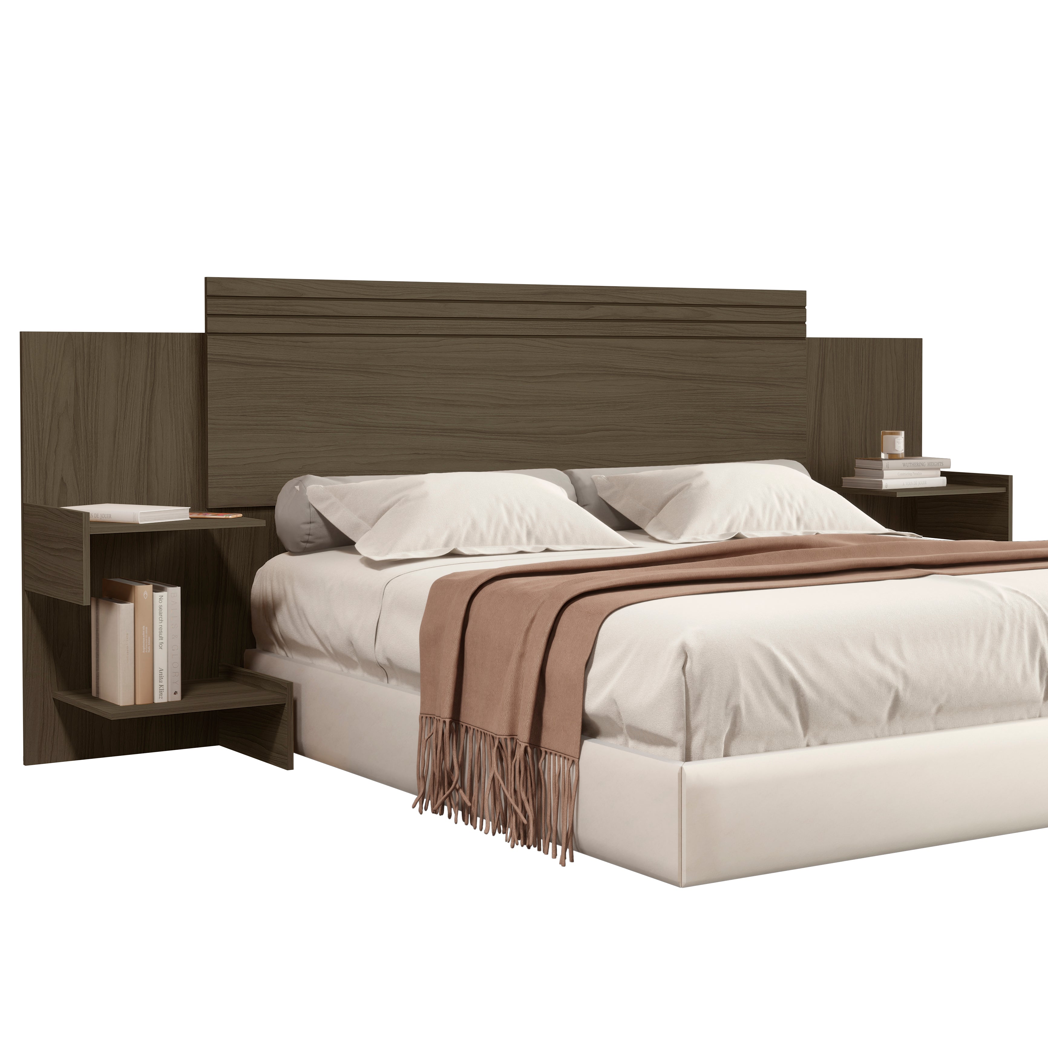 Cabecera Ajustable 140/160 con mesas de noche Aurora Marrón