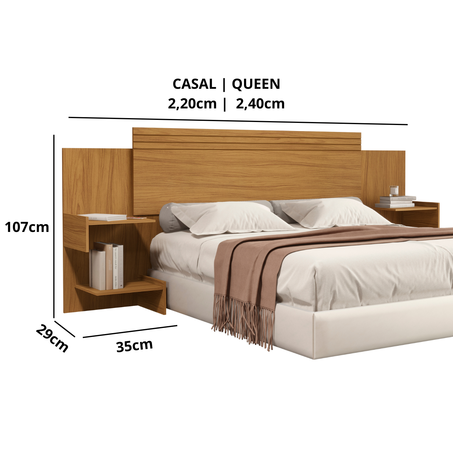 Cabecera Ajustable 140/160 con mesas de noche Aurora Natural