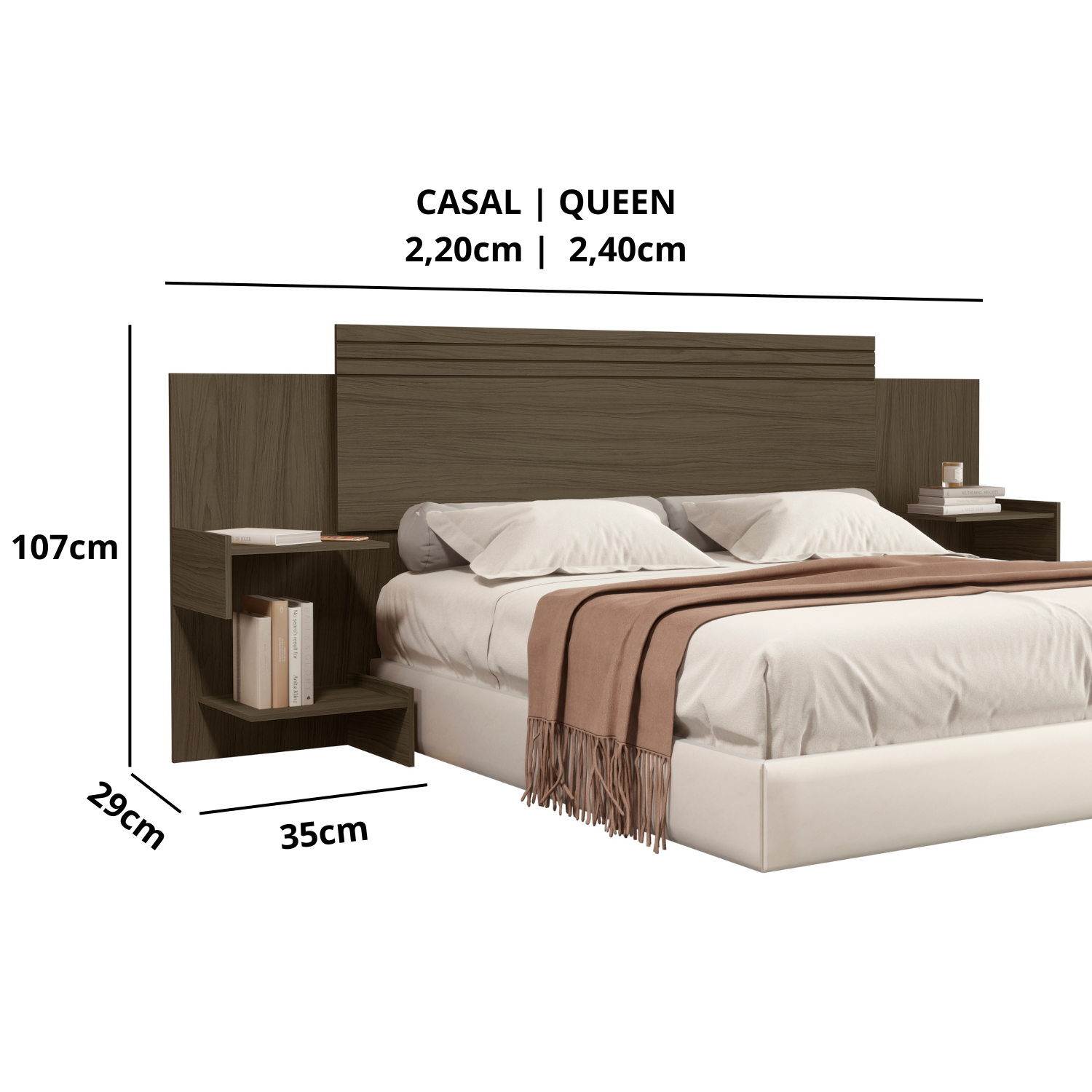 Cabecera Ajustable 140/160 con mesas de noche Aurora Marrón