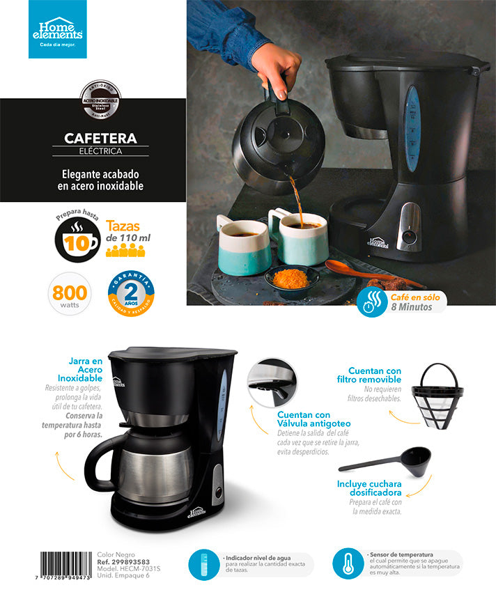 Cafetera electrica 10 tazas home elements