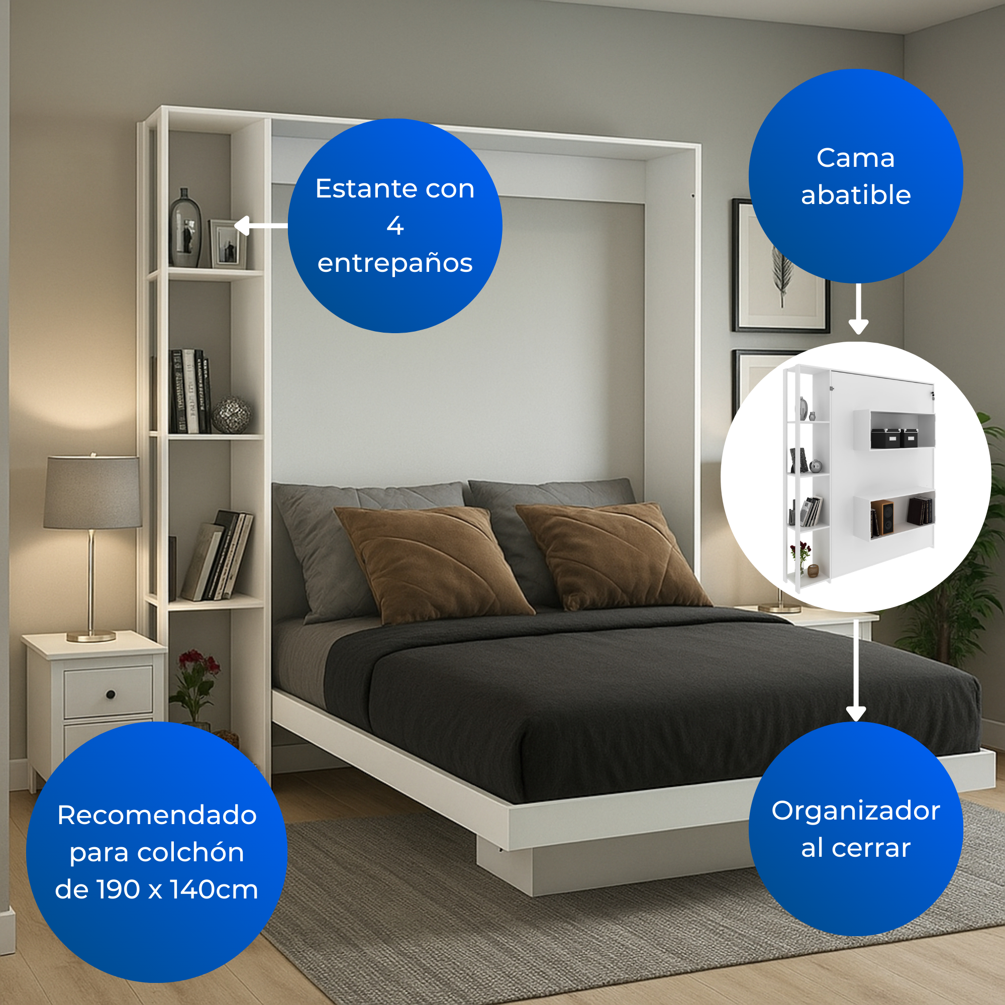 Cama Doble Abatible Siena Blanco