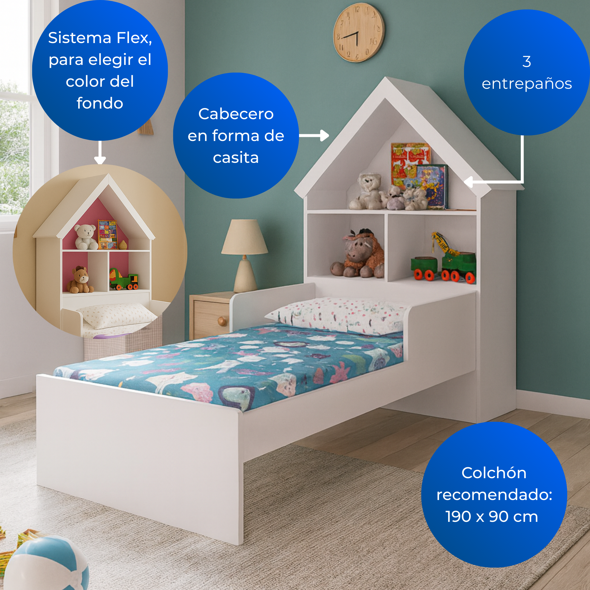 Cama infantil ariel blanco rosado flex