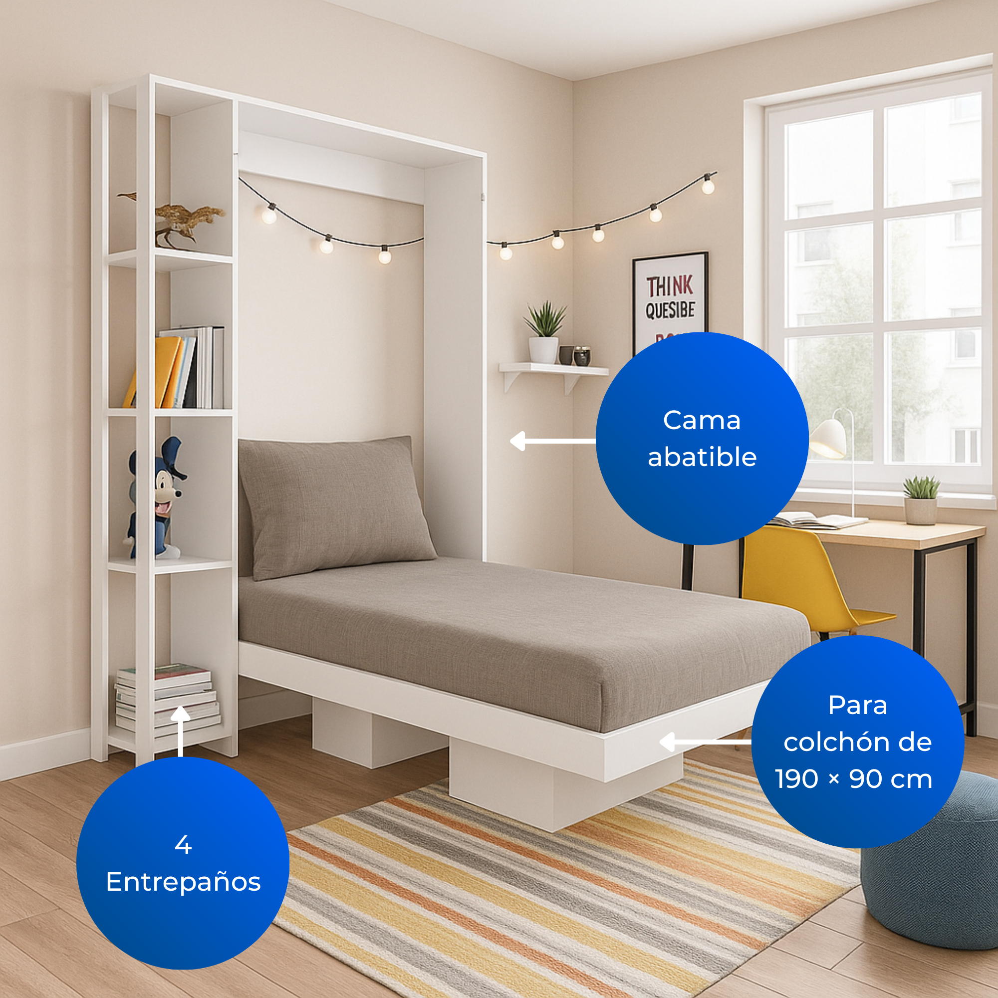Cama Sencilla Abatible Japón Blanco