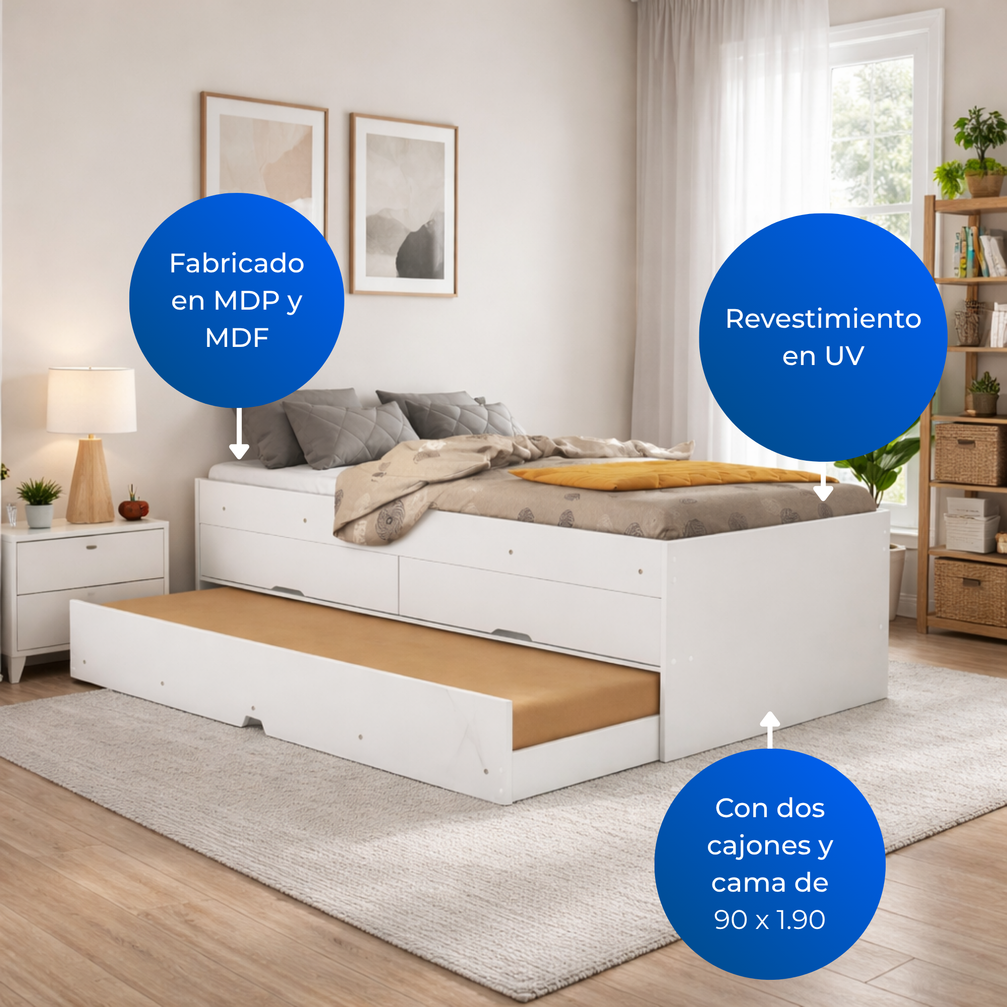 Cama sencilla mar blanco