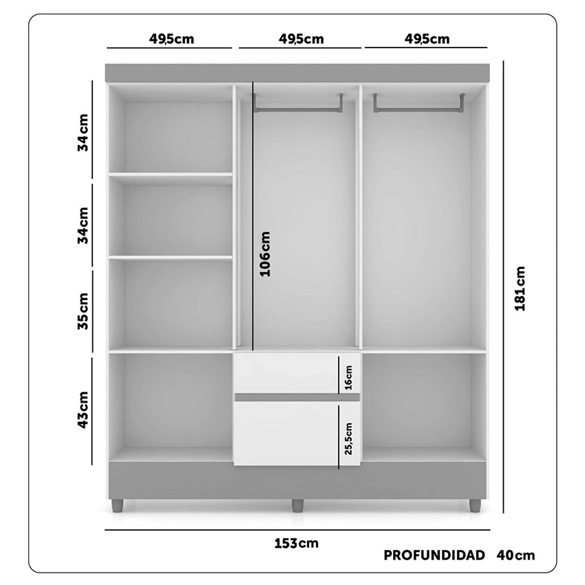 Closet 6 Puertas 2 Cajones Valent