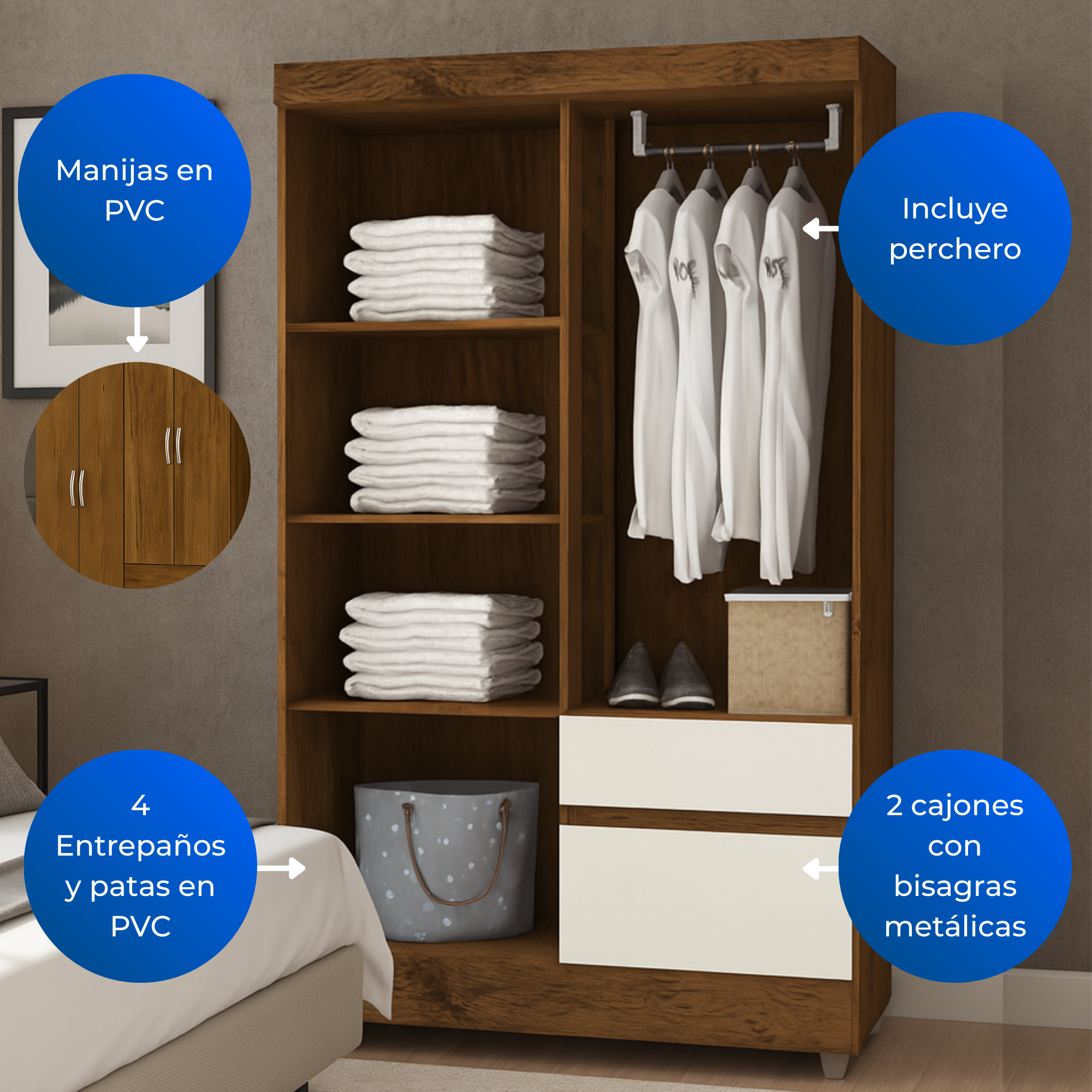 Closet 4 Puertas 2 Cajones Bonic