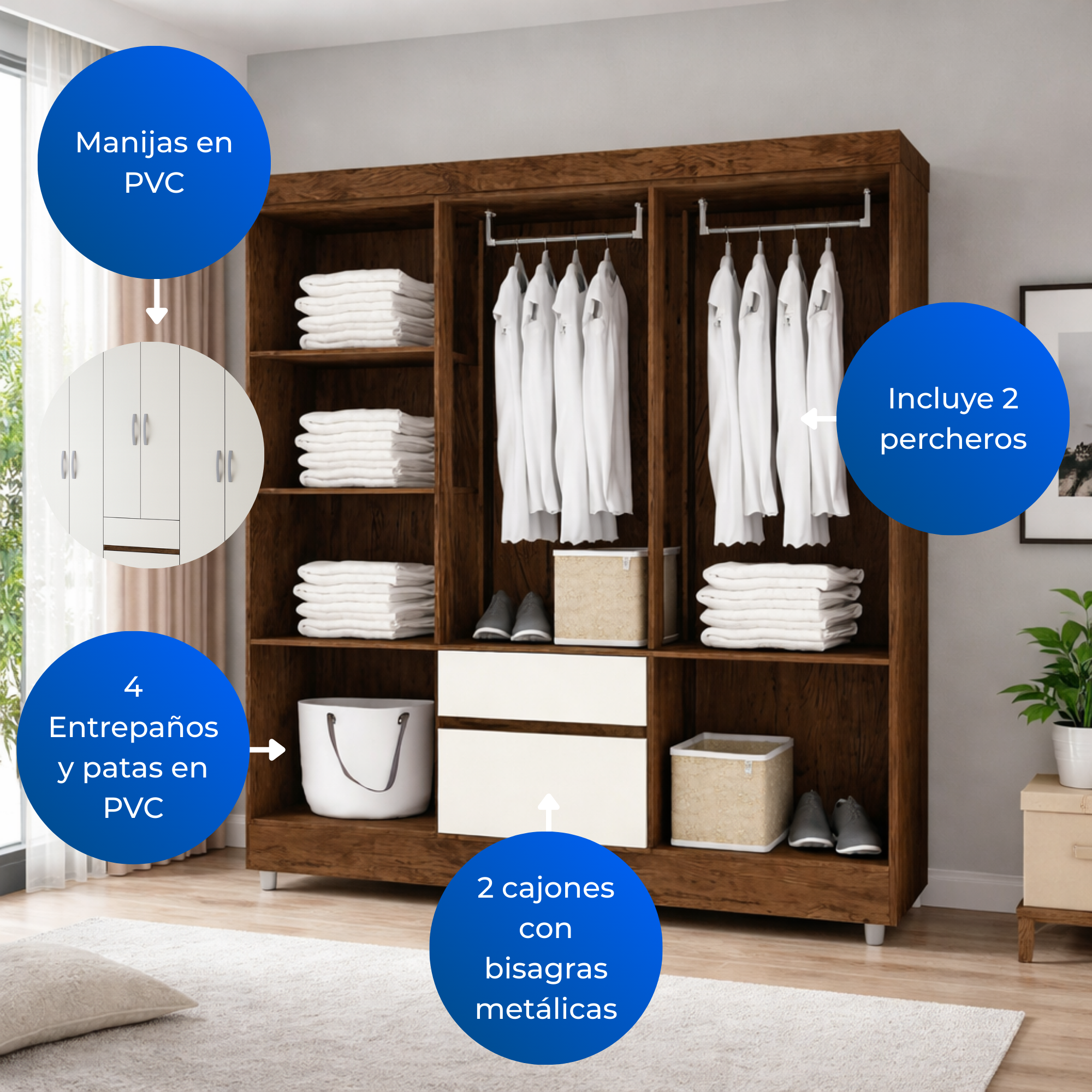 Closet 6 Puertas 2 Cajones Valent