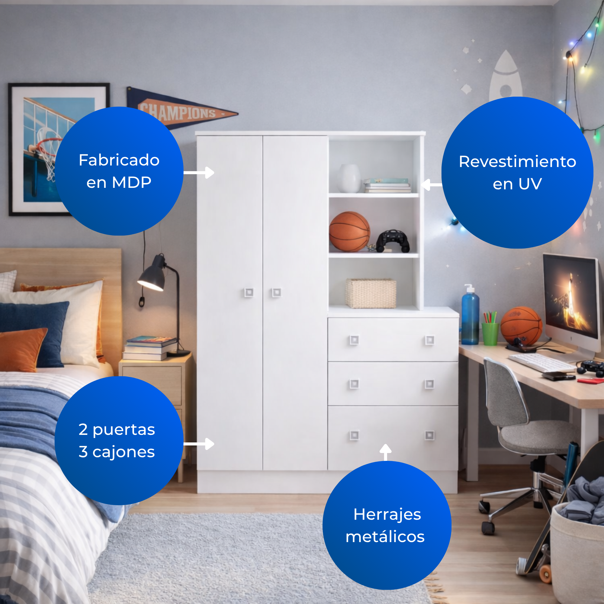 Closet + Cómoda Madrid Blanco