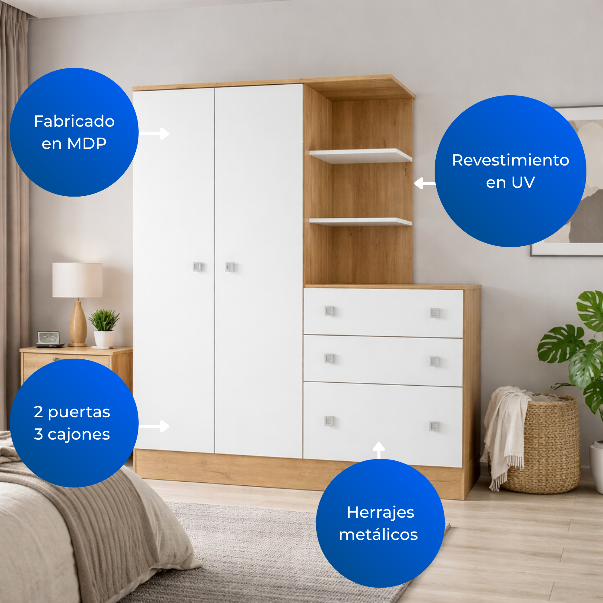 Closet + Cómoda Madrid Blanco/Almendra