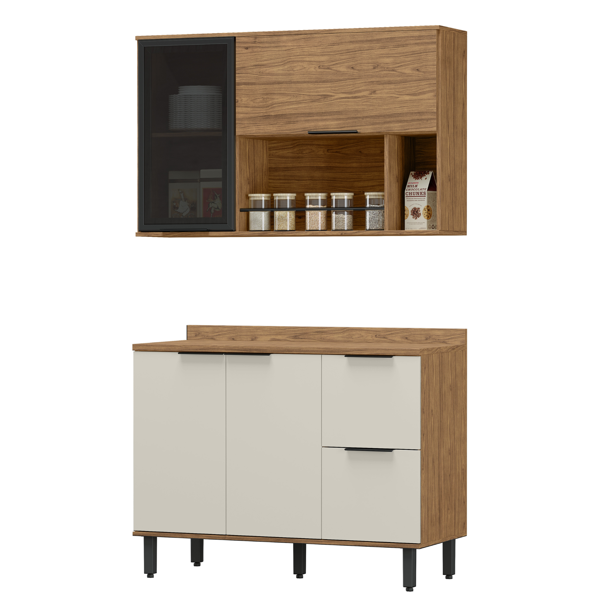 Cocina 120 cm Malta 3 Puertas 2 Cajones Natural/Blanco Apagado