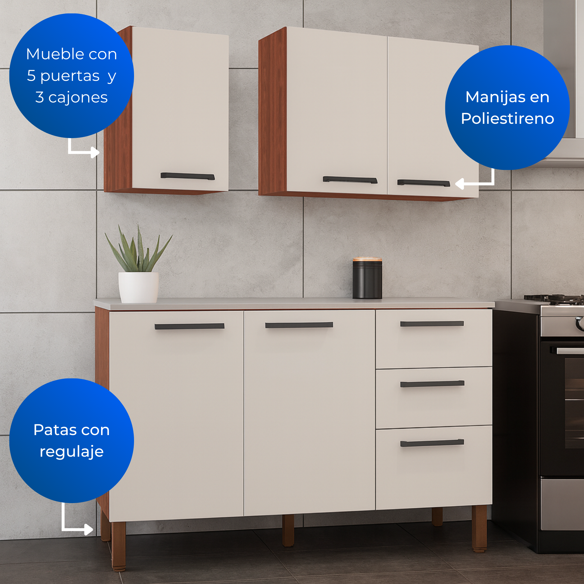 Cocina canna 120cm 6 puertas 2 cajones cafe blanco apagado