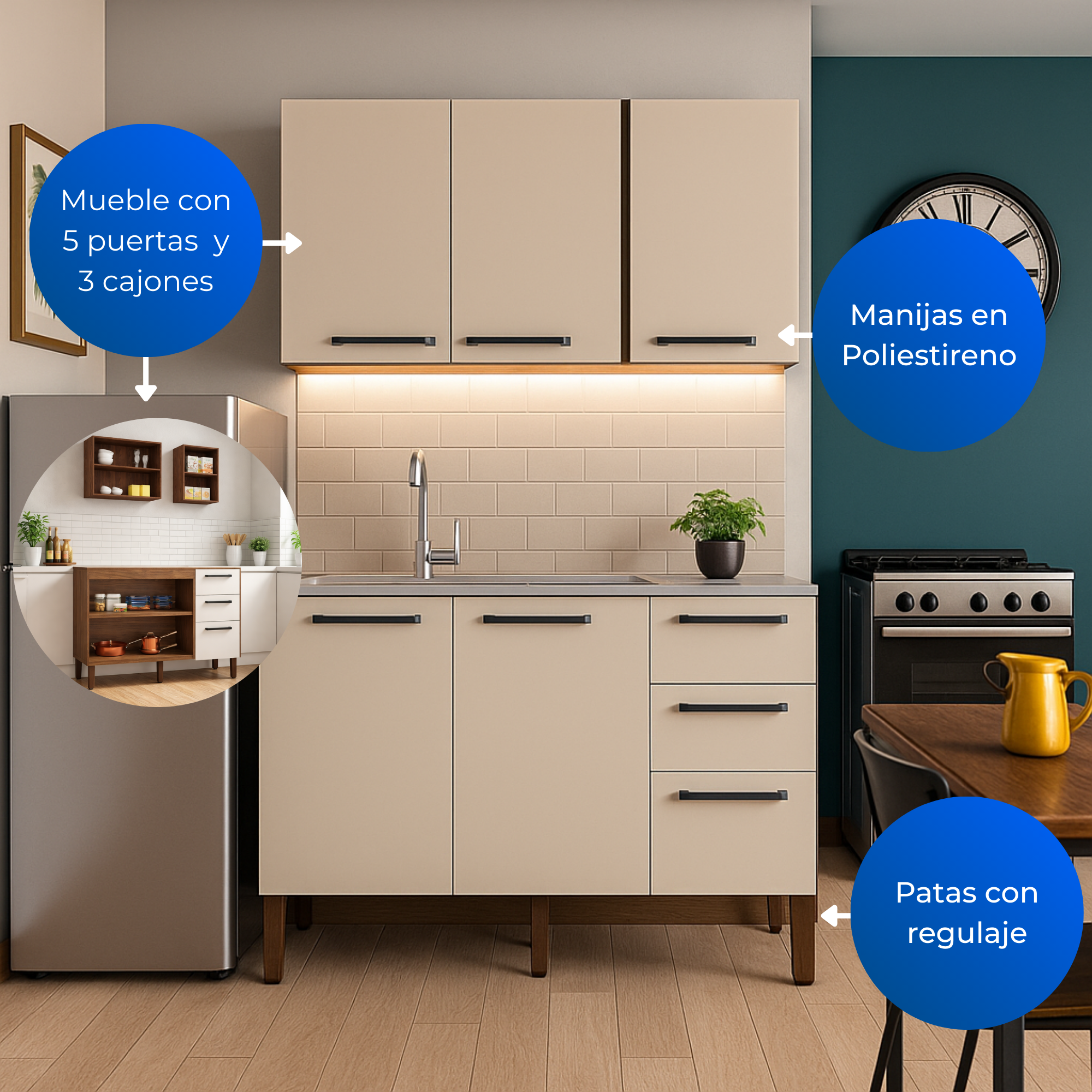 Cocina Canna 6 Puertas 2 Cajones Café/Blanco Apagado