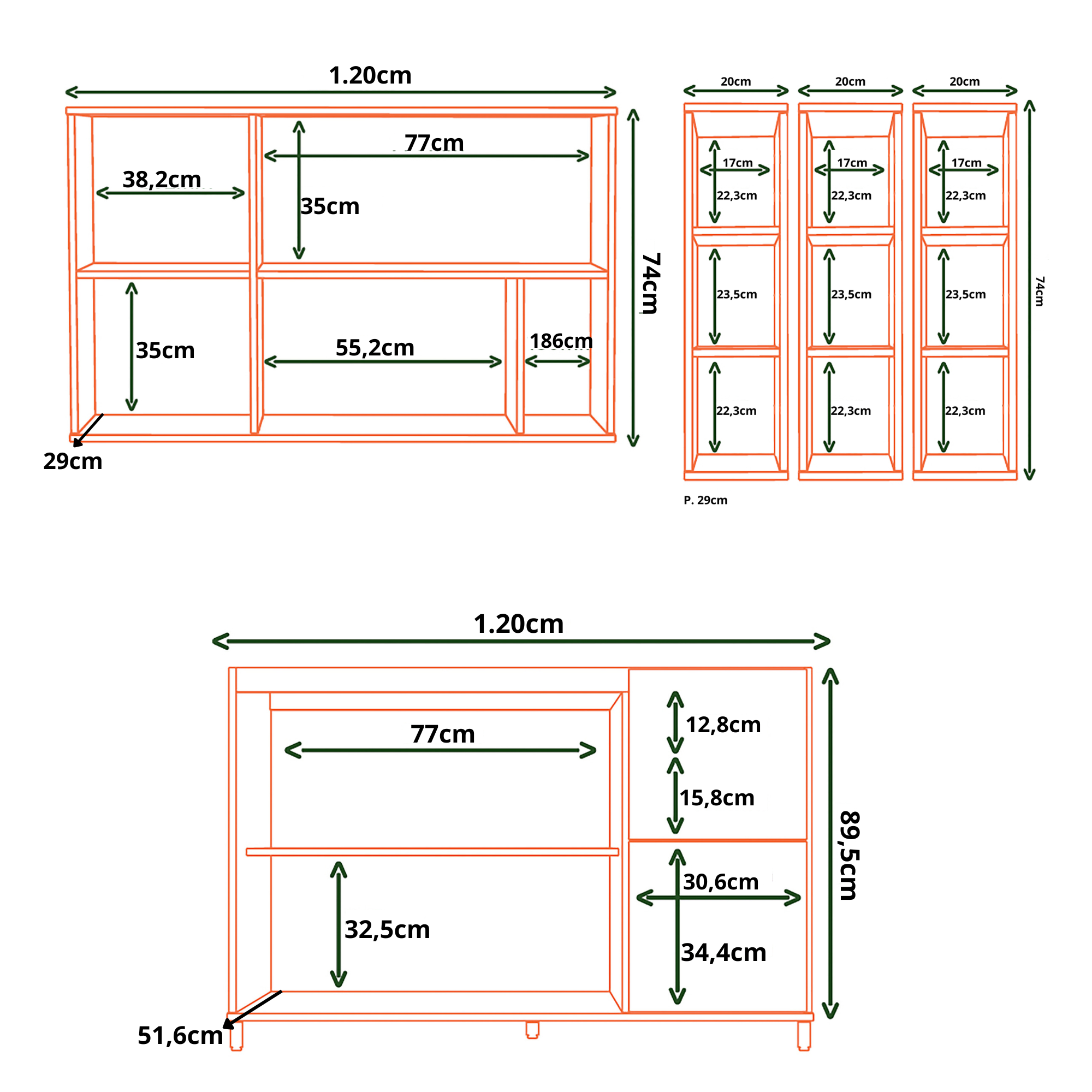Cocina 160 cm Ibiza 3 Puertas 2 Cajones Natural/Blanco Apagado