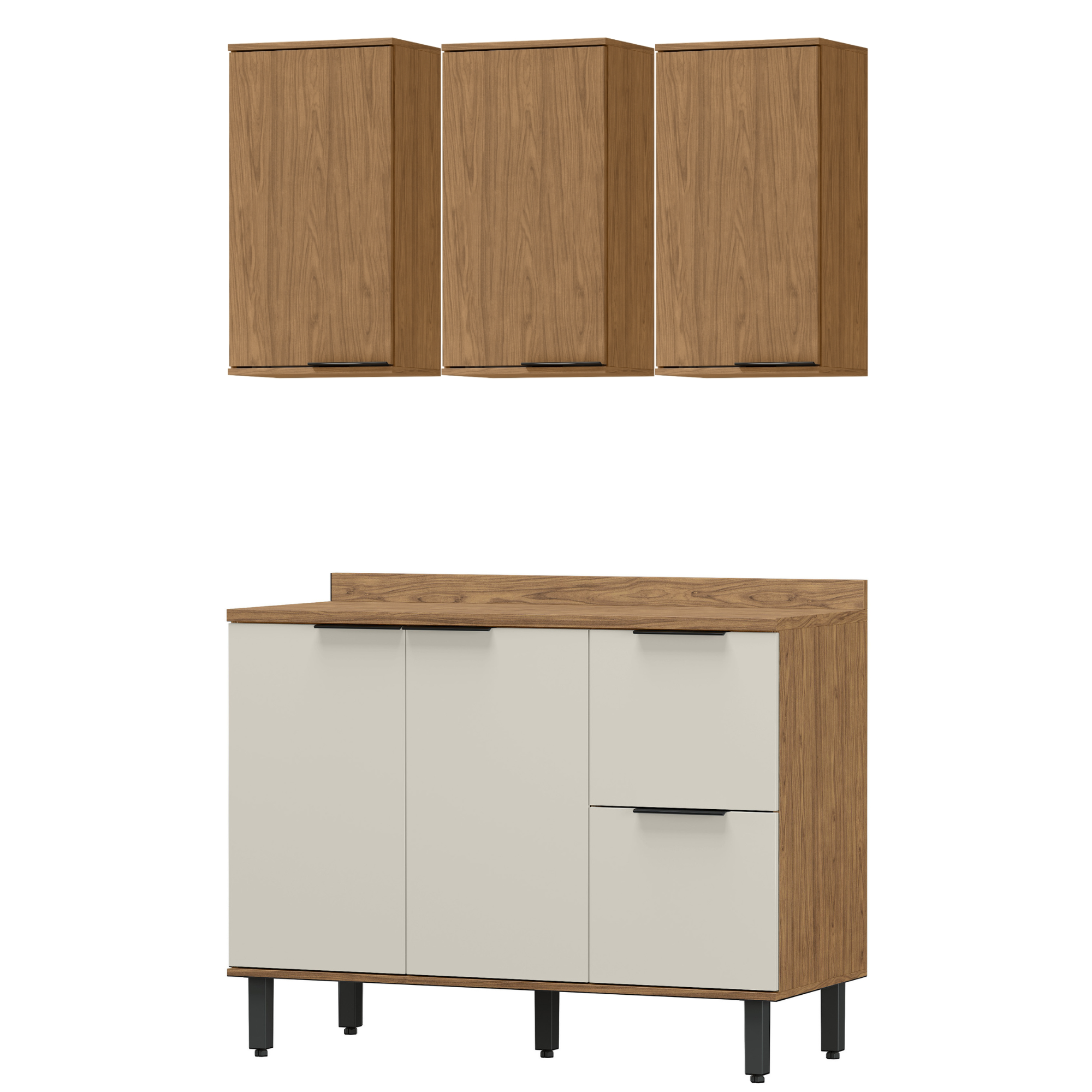 Cocina 120 cm Dominica 5 Puertas 2 Cajones Natural/Blanco Apagado