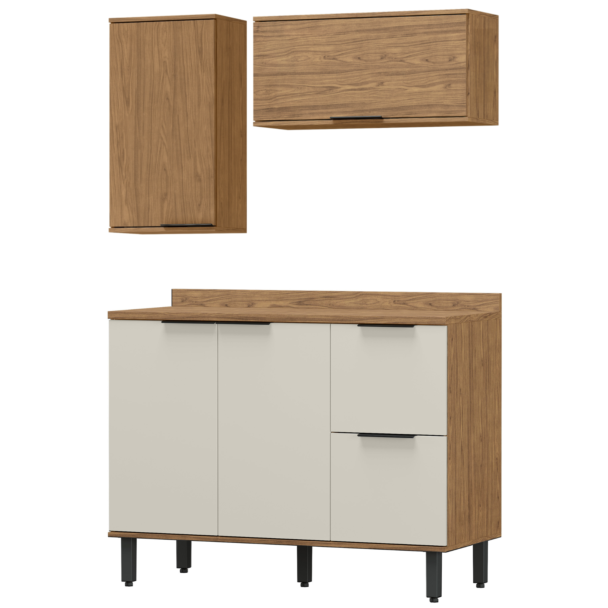 Cocina 120 cm Tahiti 4 Puertas 2 Cajones Natural/Blanco Apagado