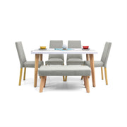 Comedor lugo matiz 6 puestos sillas viena + butaco plata tela
