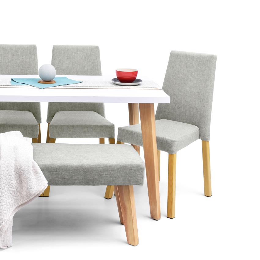 Comedor lugo matiz 6 puestos sillas viena + butaco plata tela