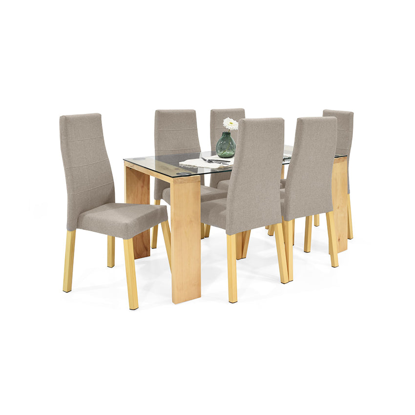 Comedor Milan Matiz 6 puestos Sillas Cairo Tela