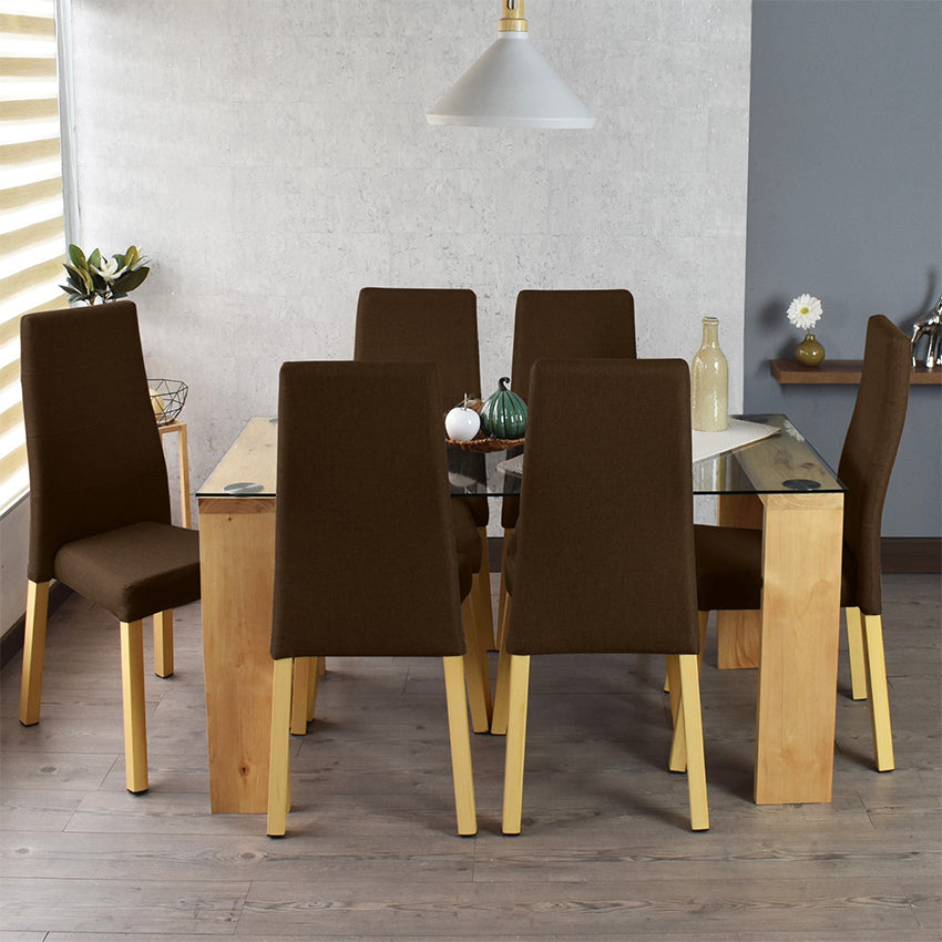 Comedor Milan Matiz 6 puestos Sillas Cairo Tela