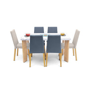 Comedor sevilla 6 puestos sillas viena índigo   taupe tela