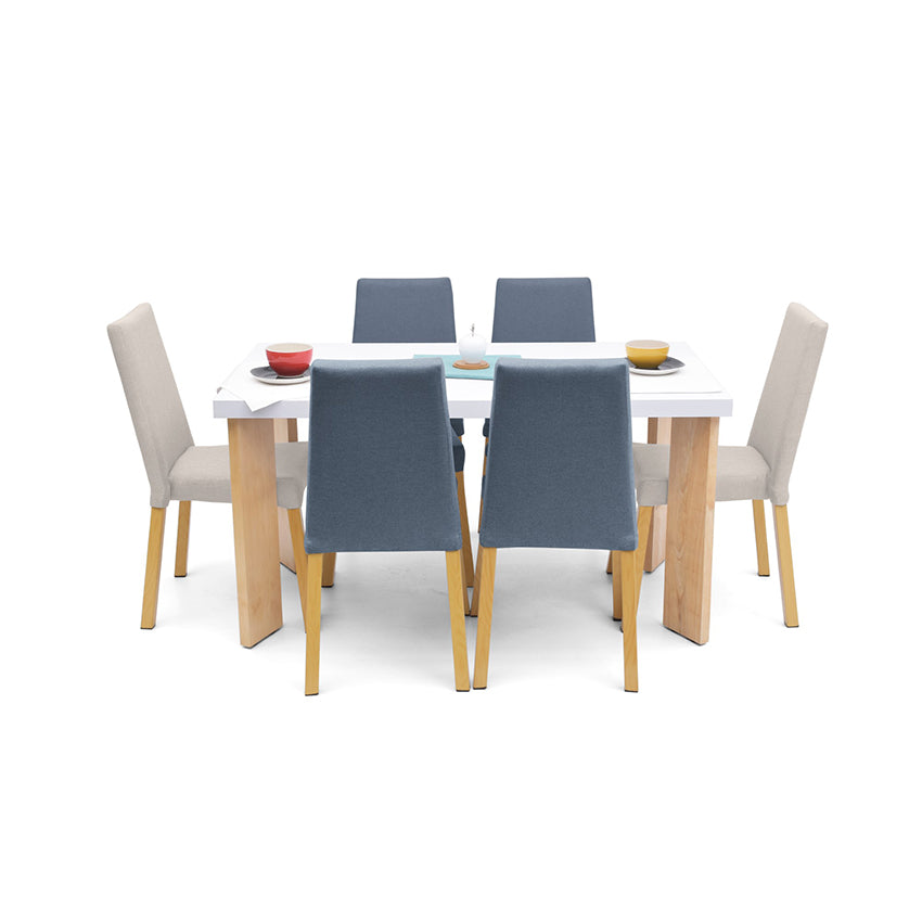 Comedor sevilla 6 puestos sillas viena índigo   taupe tela