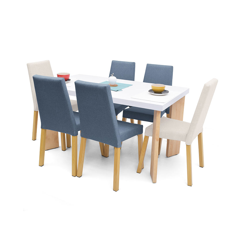 Comedor sevilla 6 puestos sillas viena índigo   taupe tela