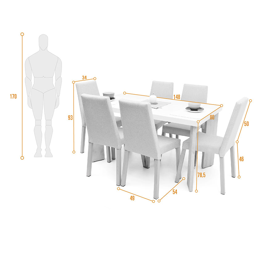 Comedor sevilla 6 puestos sillas viena índigo   taupe tela
