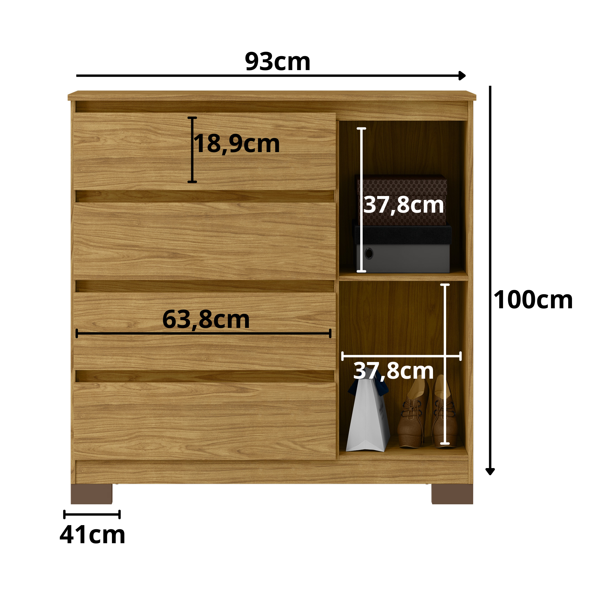 Cómoda 4 cajones 1 puerta Borneo Almendra