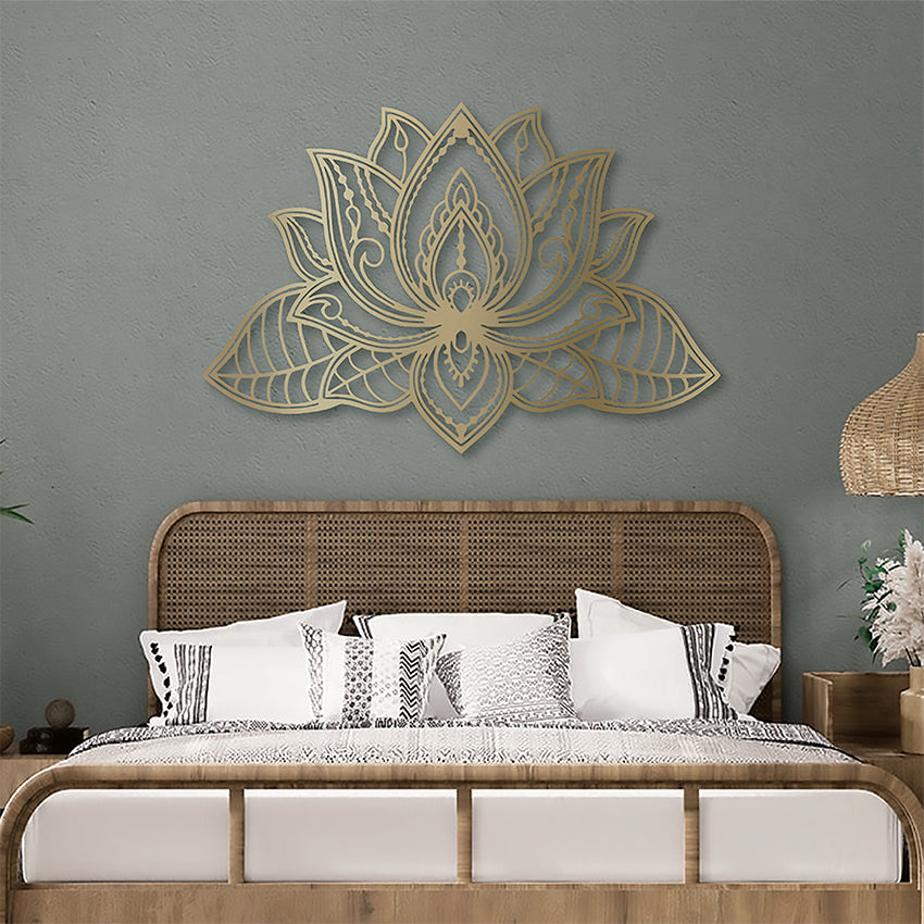 Cuadro calado flor de loto cabecero dorado mdf 90x120 cm<br/>