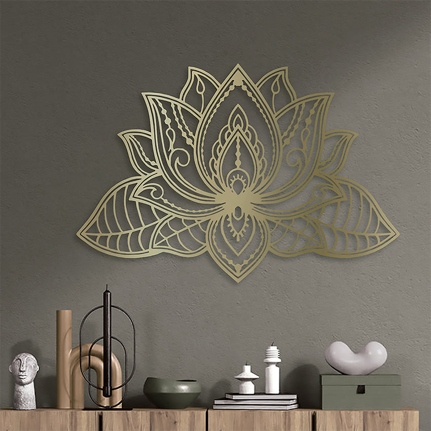 Cuadro calado flor de loto cabecero dorado mdf 90x120 cm<br/>