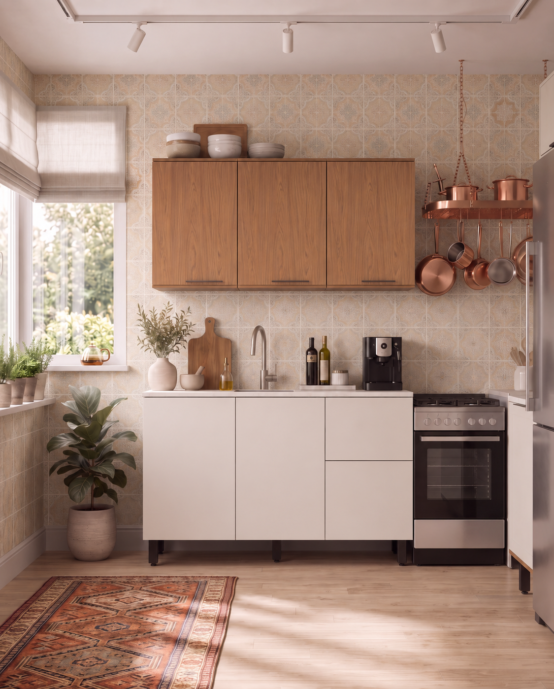 Cocina 120 cm Dominica 5 Puertas 2 Cajones Natural/Blanco Apagado