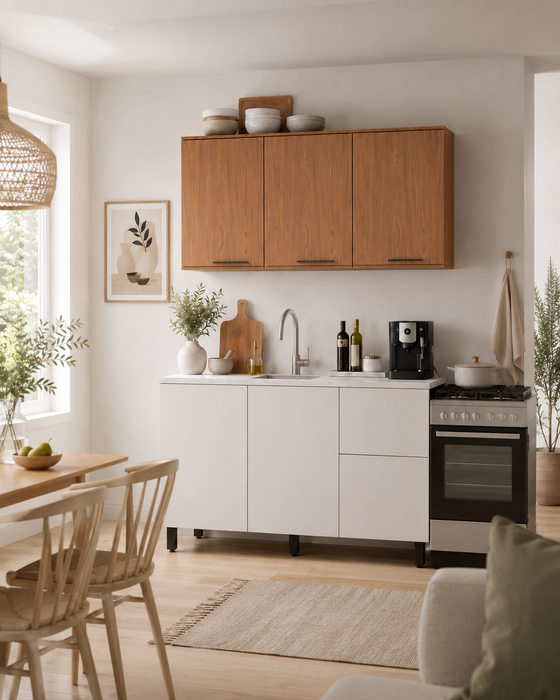 Cocina 120 cm Dominica 5 Puertas 2 Cajones Natural/Blanco Apagado