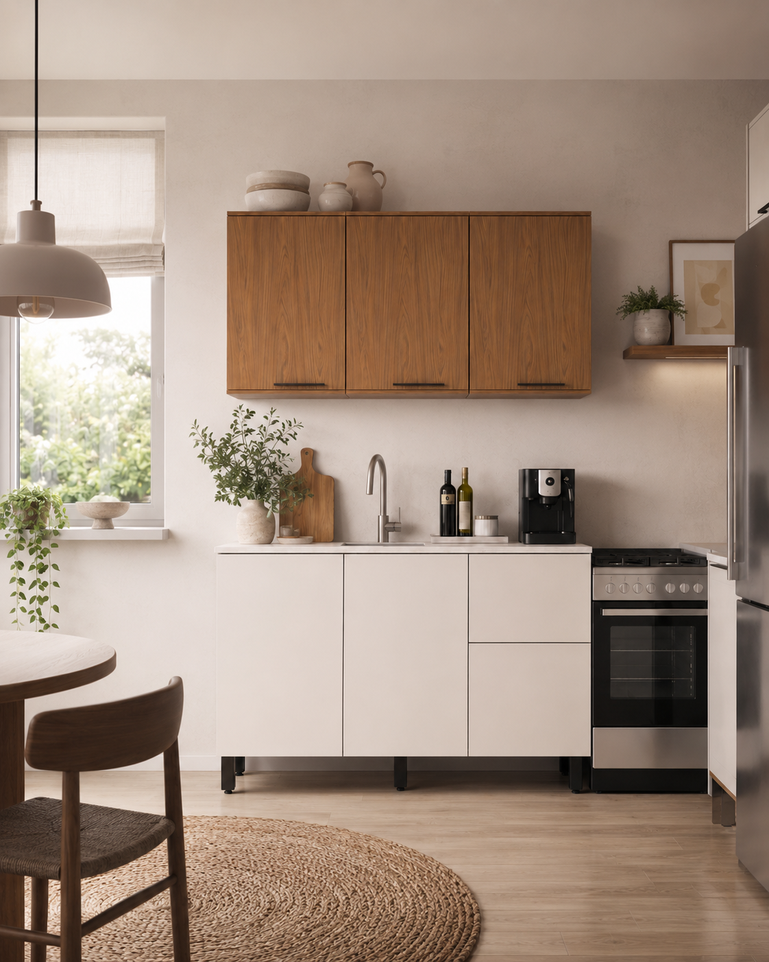 Cocina 120 cm Dominica 5 Puertas 2 Cajones Natural/Blanco Apagado