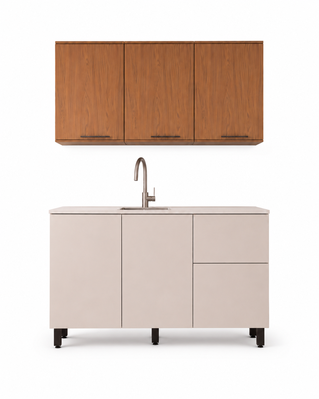 Cocina 120 cm Dominica 5 Puertas 2 Cajones Natural/Blanco Apagado