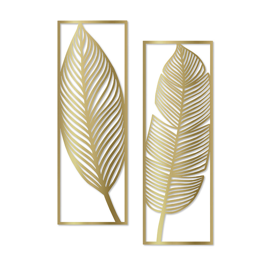 Díptico hojas palma dorado mdf 21x61 cm<br/>
