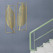 Díptico hojas palma dorado mdf 21x61 cm<br/>