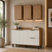 Cocina 120 cm Dominica 5 Puertas 2 Cajones Natural/Blanco Apagado